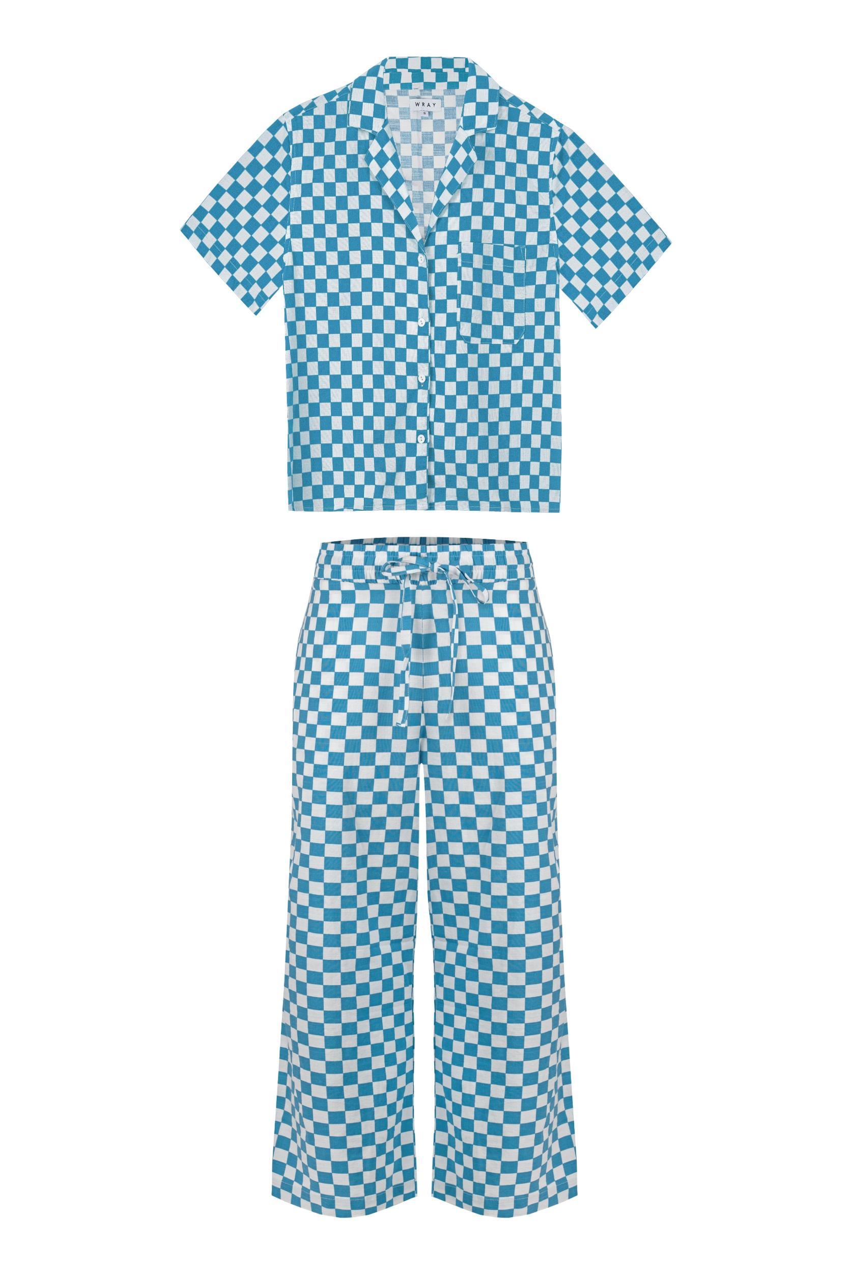 Long Lounge TOP ONLY - Aqua Check Product Image