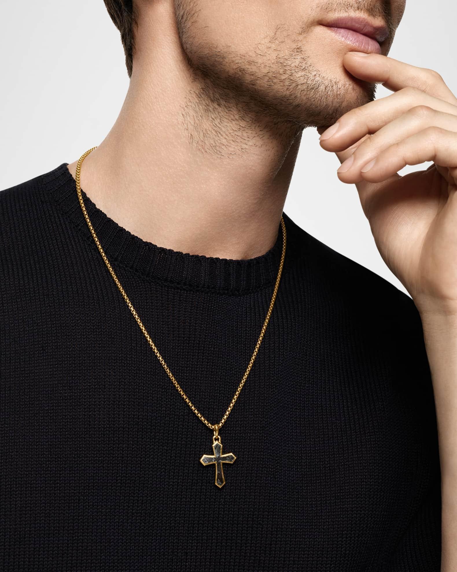 Men's Cross Pendant in 18K Gold with Forged Carbon, 28mm Product Image