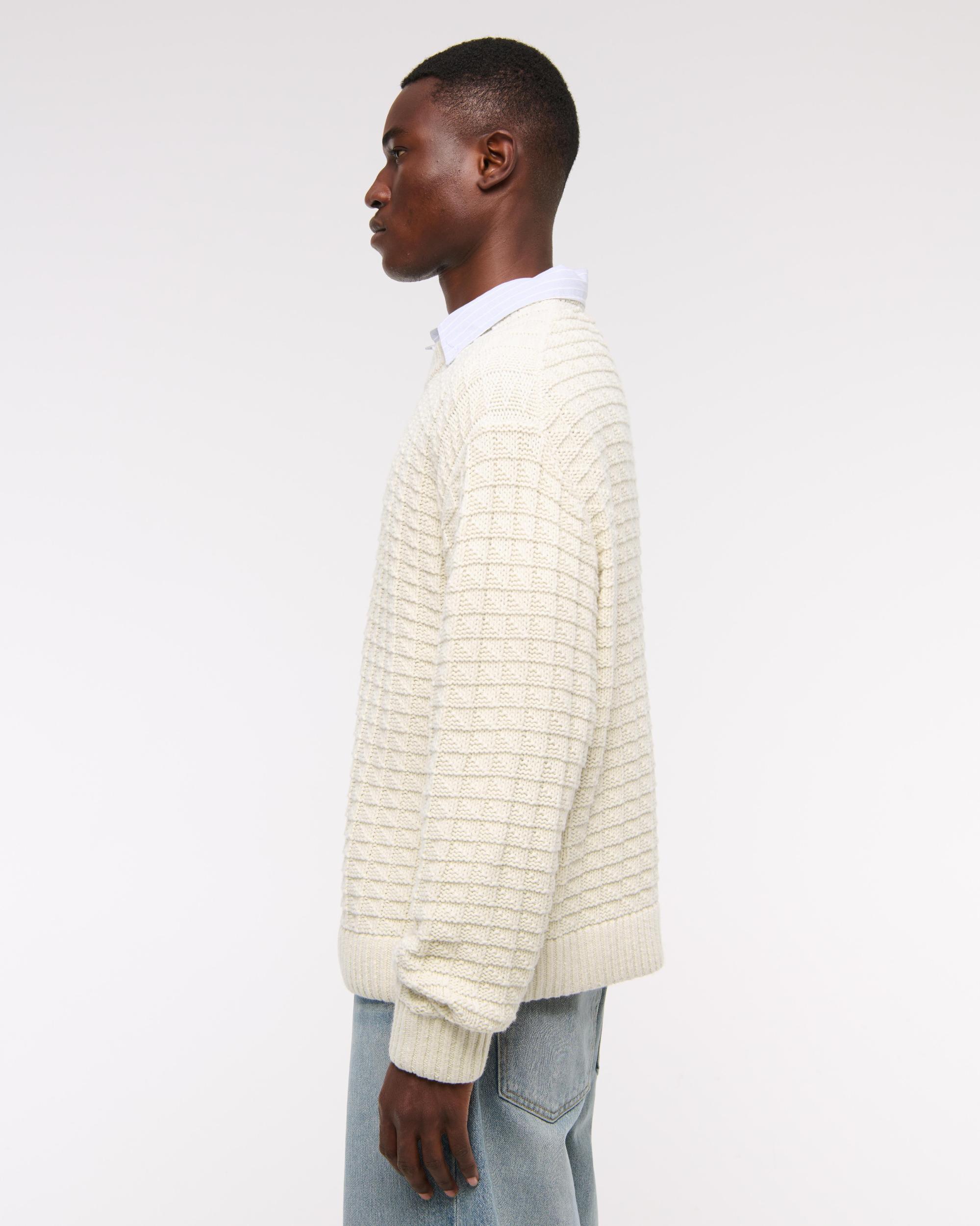 Oversized Checkered Stitch Crew Sweater Product Image