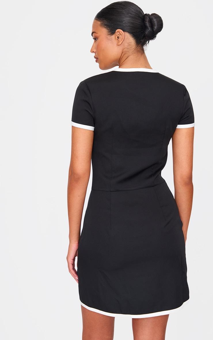 Tall Black Contrast Trim Pearl Button Up Mini Dress Product Image