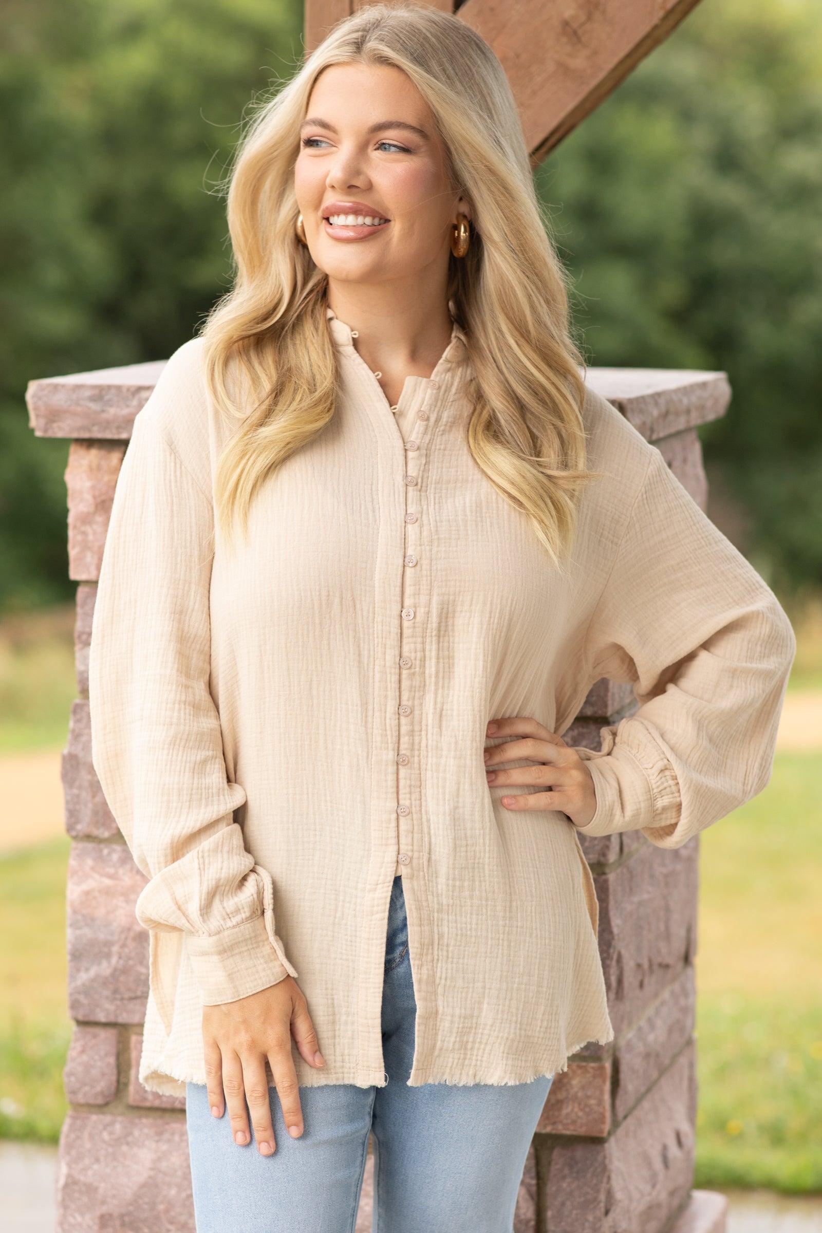 Gauze Button Down Woven Top Product Image