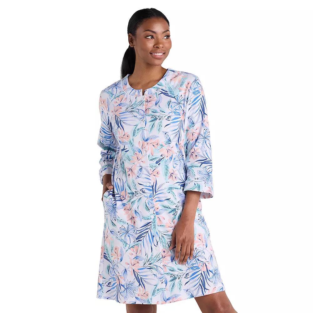 Women's Miss Elaine Essentials Interlock Knit Short Snap Robe, Size: XL, Tropical Floral Product Image