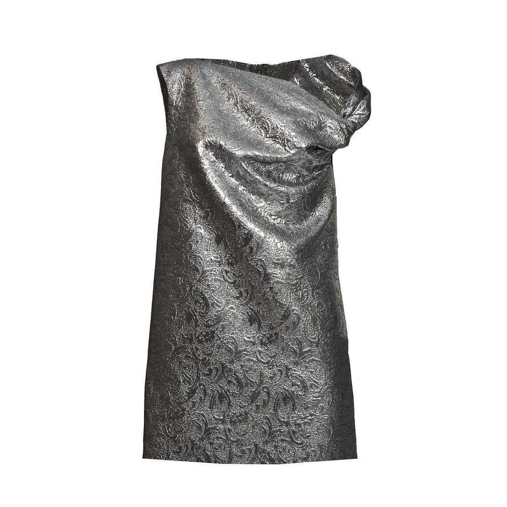 MSGM Brocade Effect Asymmetric Neck Mini Dress In Argento Product Image