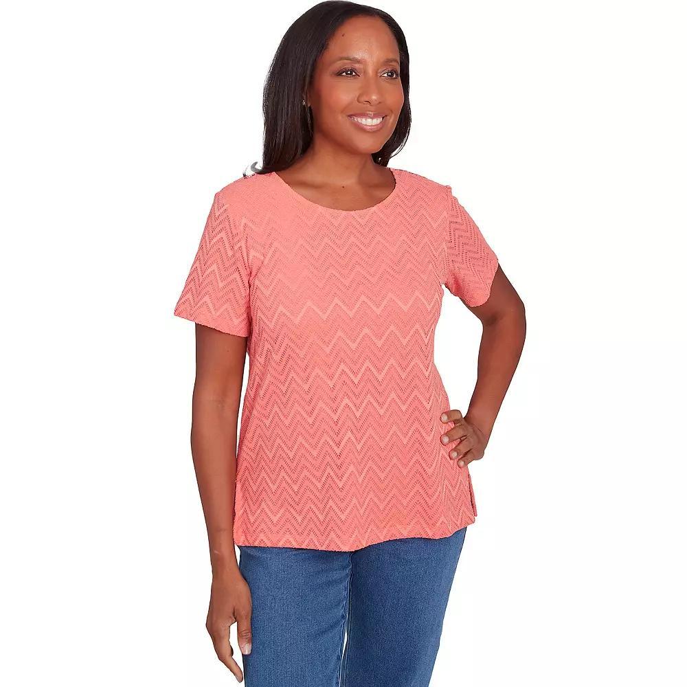 Women's Alfred Dunner Textured Chevron Lace Back Tee, Size: Medium, Pink Product Image