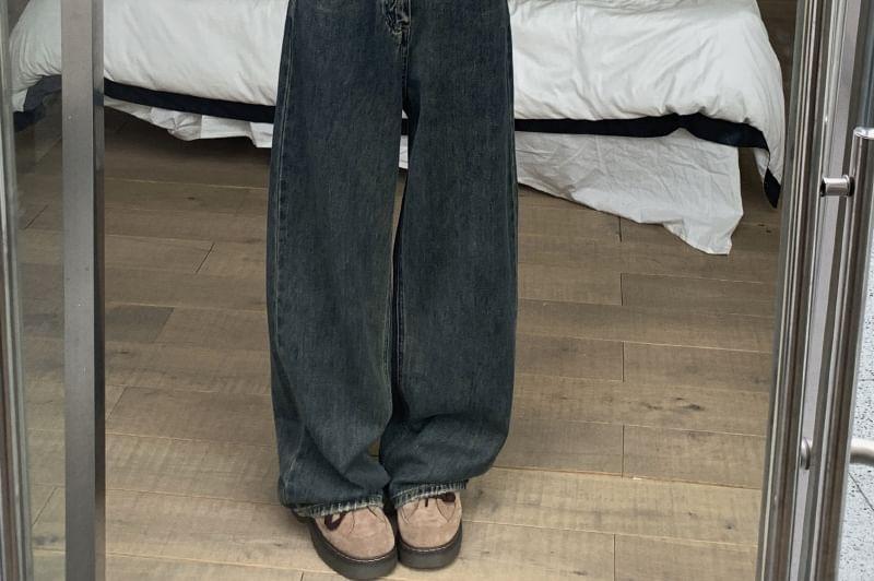 Mid Rise Washed Ripped Wide Leg Jeans Product Image