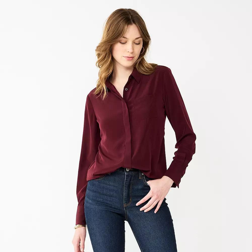 Women's Nine West Drapey Button Down Shirt, Size: Medium, Maddie Purple Product Image