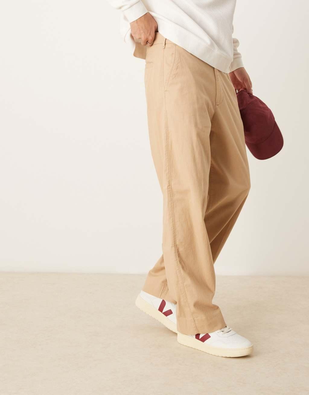 Abercrombie & Fitch baggy linen pants in beige Product Image