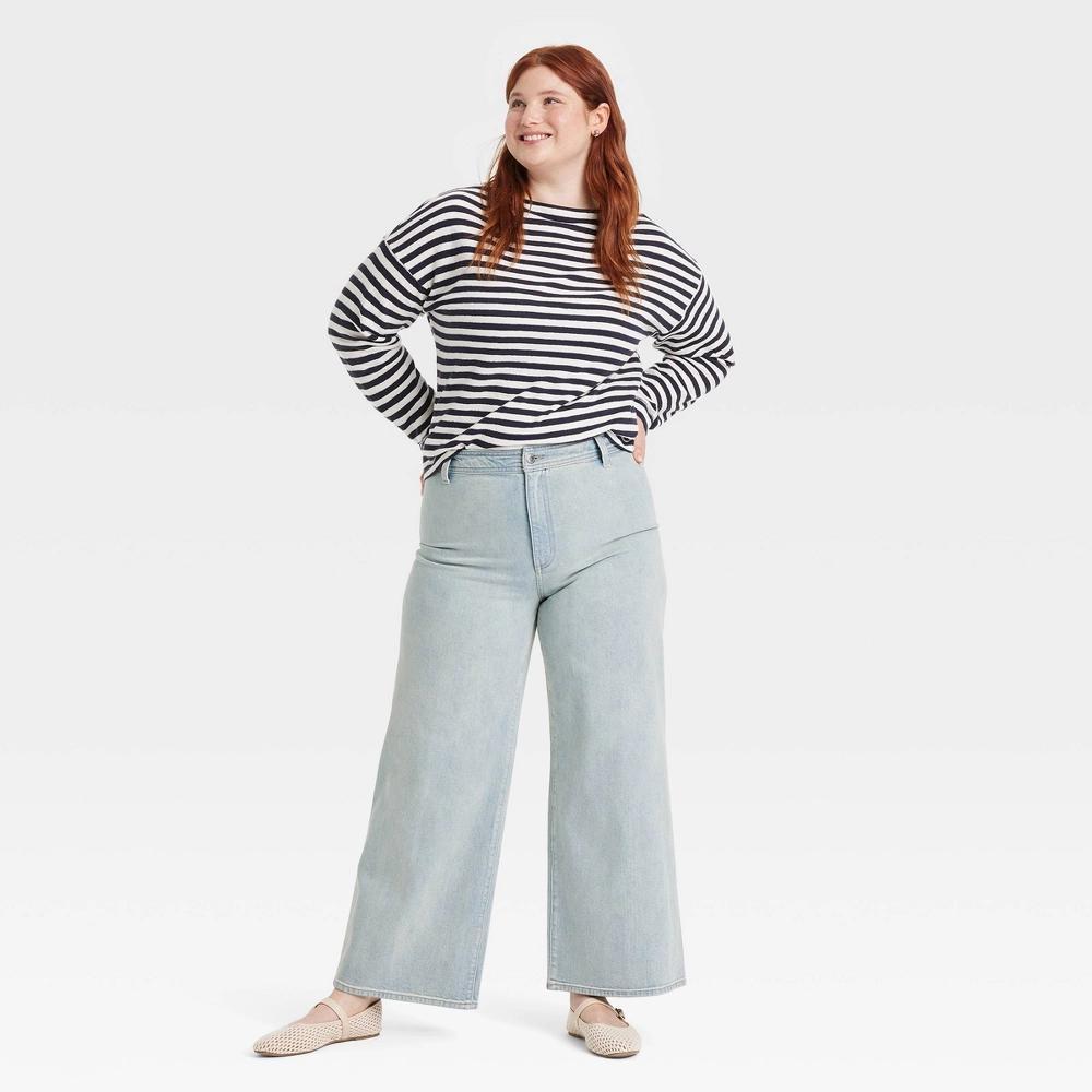 Women's High-Rise Sailor Wide Leg Ankle Jeans - Universal Thread™ Light Wash 14: Cotton , Relaxed Fit Product Image