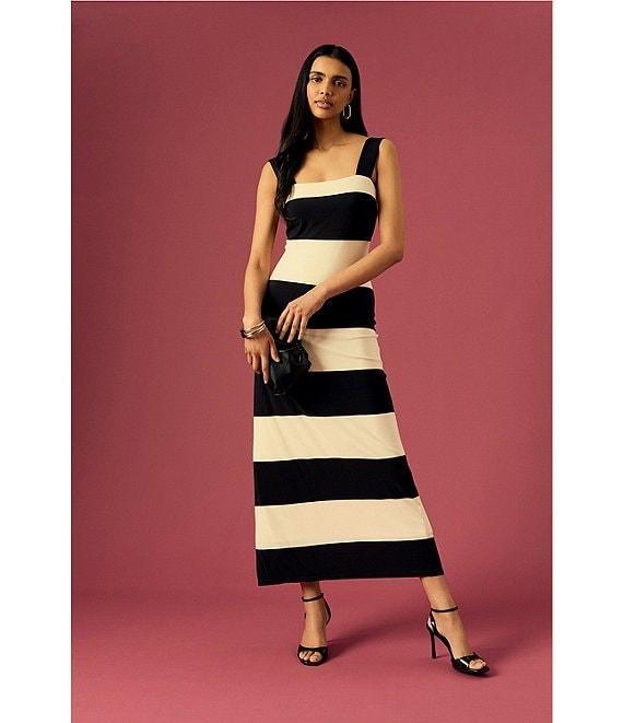 Donna Morgan Sleeveless Square Neck Striped Sheath Maxi Dress Product Image