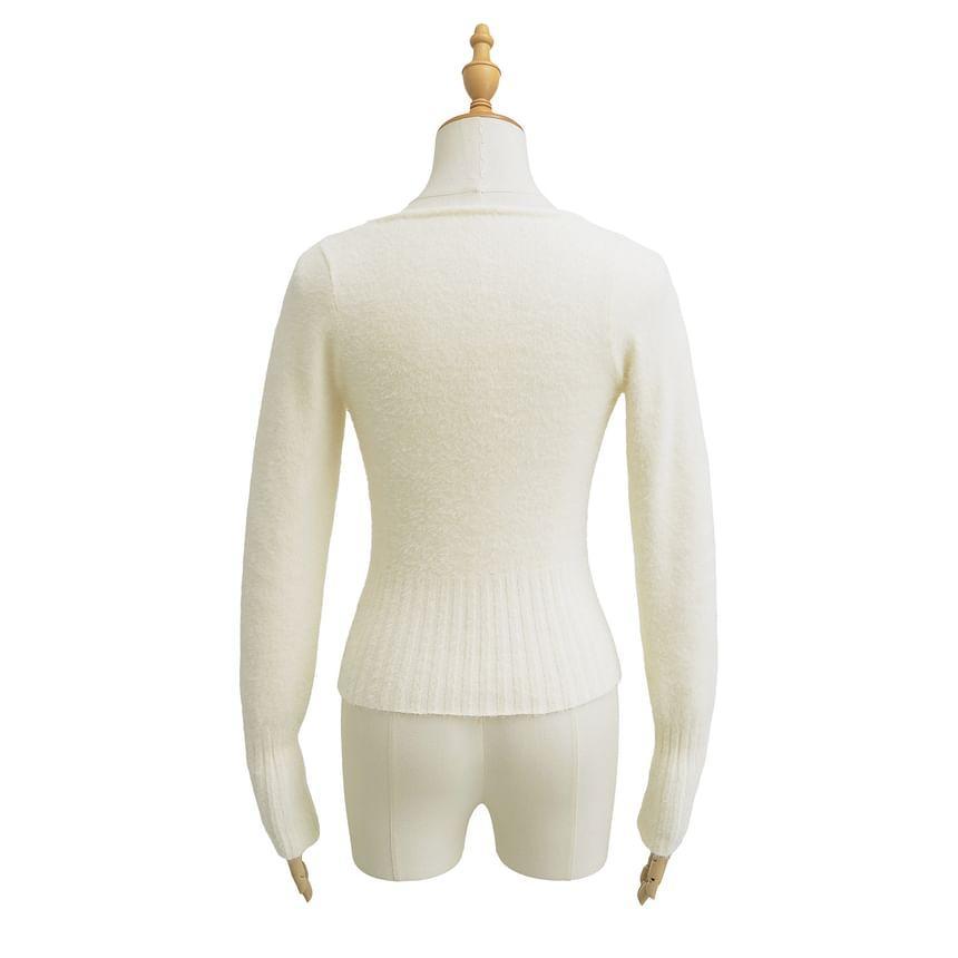 Long-Sleeve V-Neck Plain Sweater Product Image