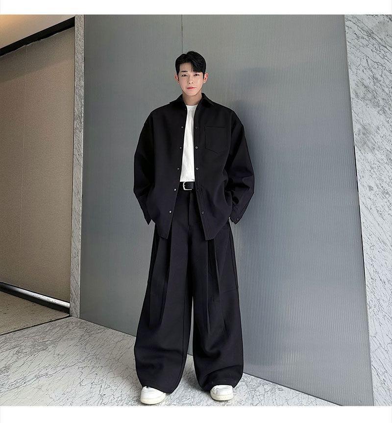 Plain Pocket Detail Oversized Shacket Product Image