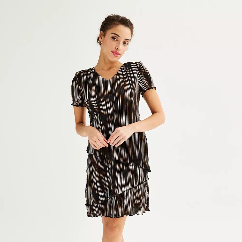 Women's Connected Apparel V-Neck Tiered Mini Dress, Size: 10, Brown Product Image