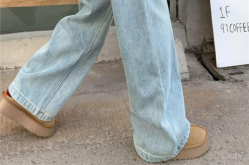 High Waist Washed Wide Leg Jeans Product Image