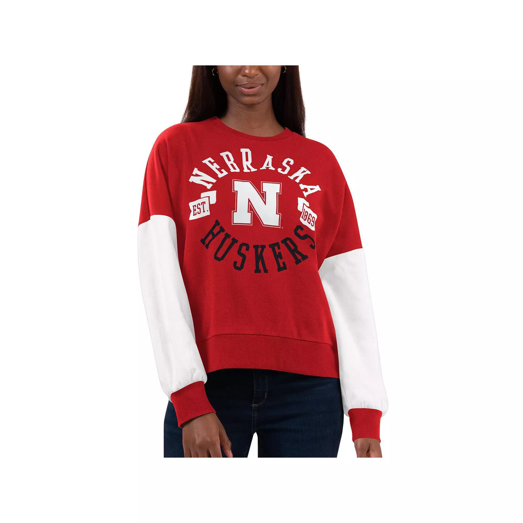 Womens G-III 4Her by Carl Banks Scarlet/White Nebraska Huskers Team Pride Colorblock Pullover Sweatshirt Product Image