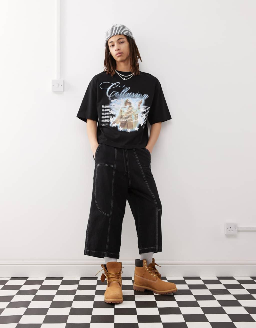 COLLUSION black boxy t-shirt with graphic print  Product Image