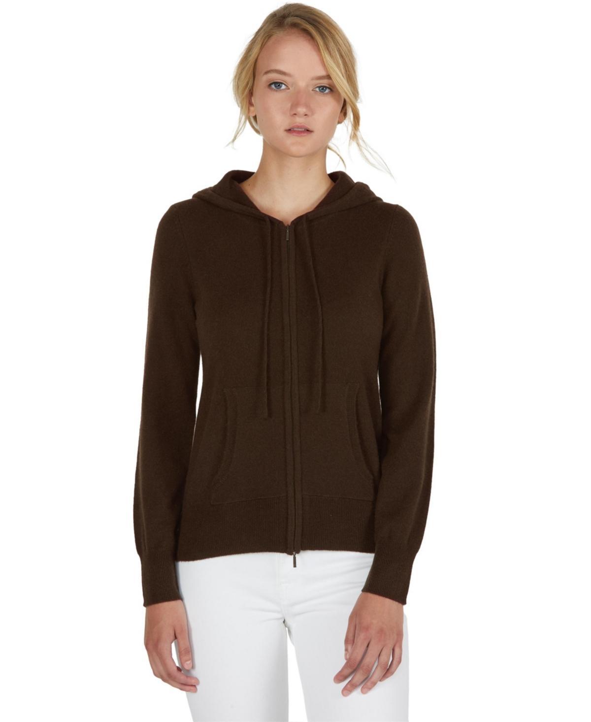 Jennie Liu Womens 100% Pure Cashmere Long Sleeve Zip Hoodie Cardigan Sweater (1573, Petal Pink ) Product Image
