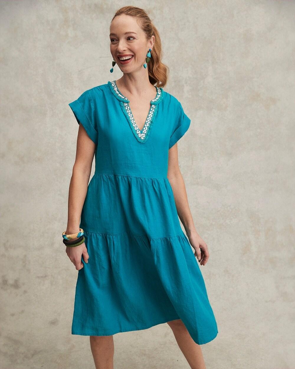 Linen Embellished Cap Sleeve Dress Product Image