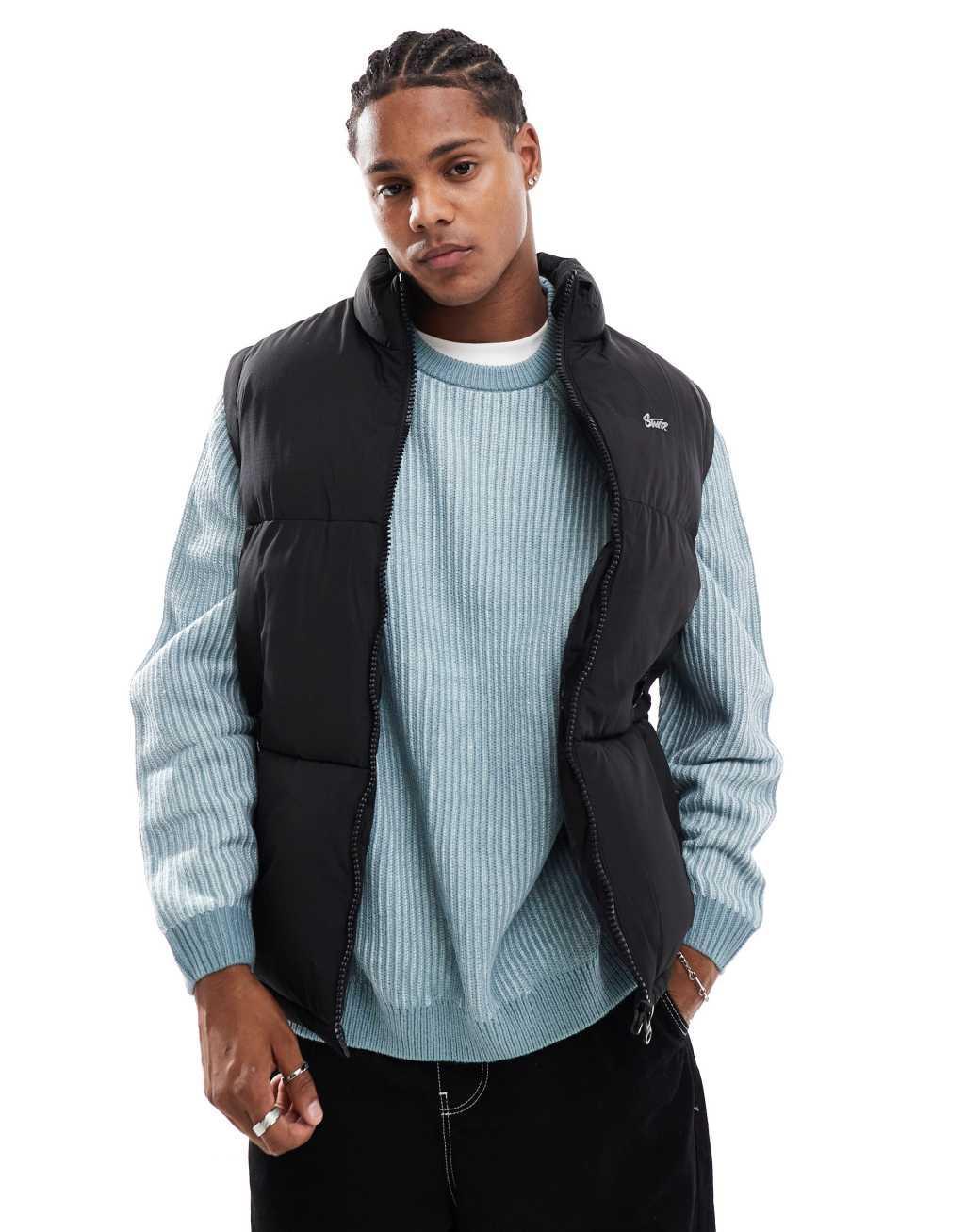 Pull&Bear puffer vest in black Product Image