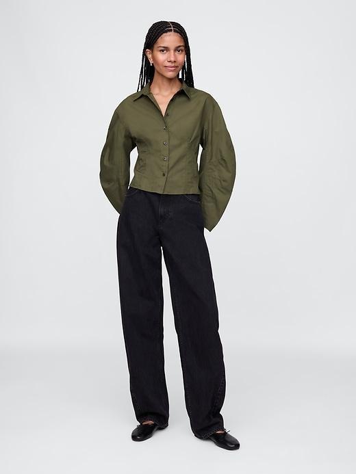 Organic Cotton Poplin Barrel-Sleeve Cropped Shirt Product Image