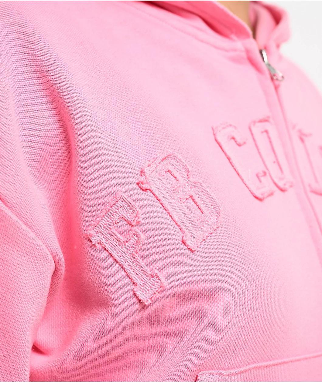 FB County French Terry Pink Crop Zip Hoodie Product Image