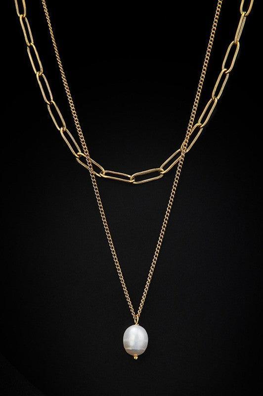Chain & Pearl Drop Necklace Set Product Image