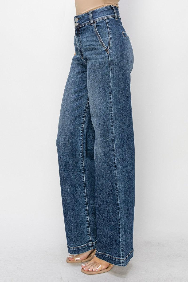 PLUS High Rise Wide Leg Double Button Jeans Product Image
