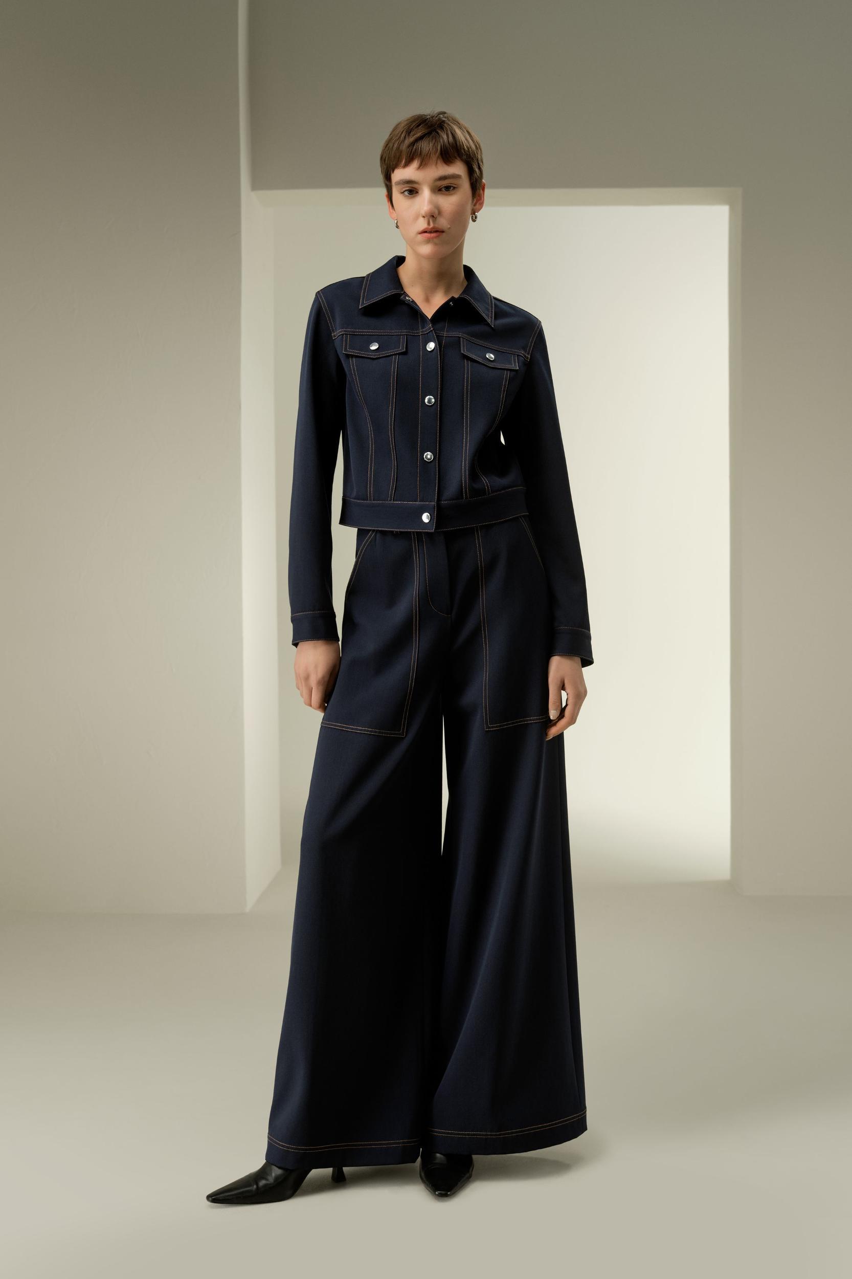 Denim-Inspired Wide Leg Wool Pants Product Image