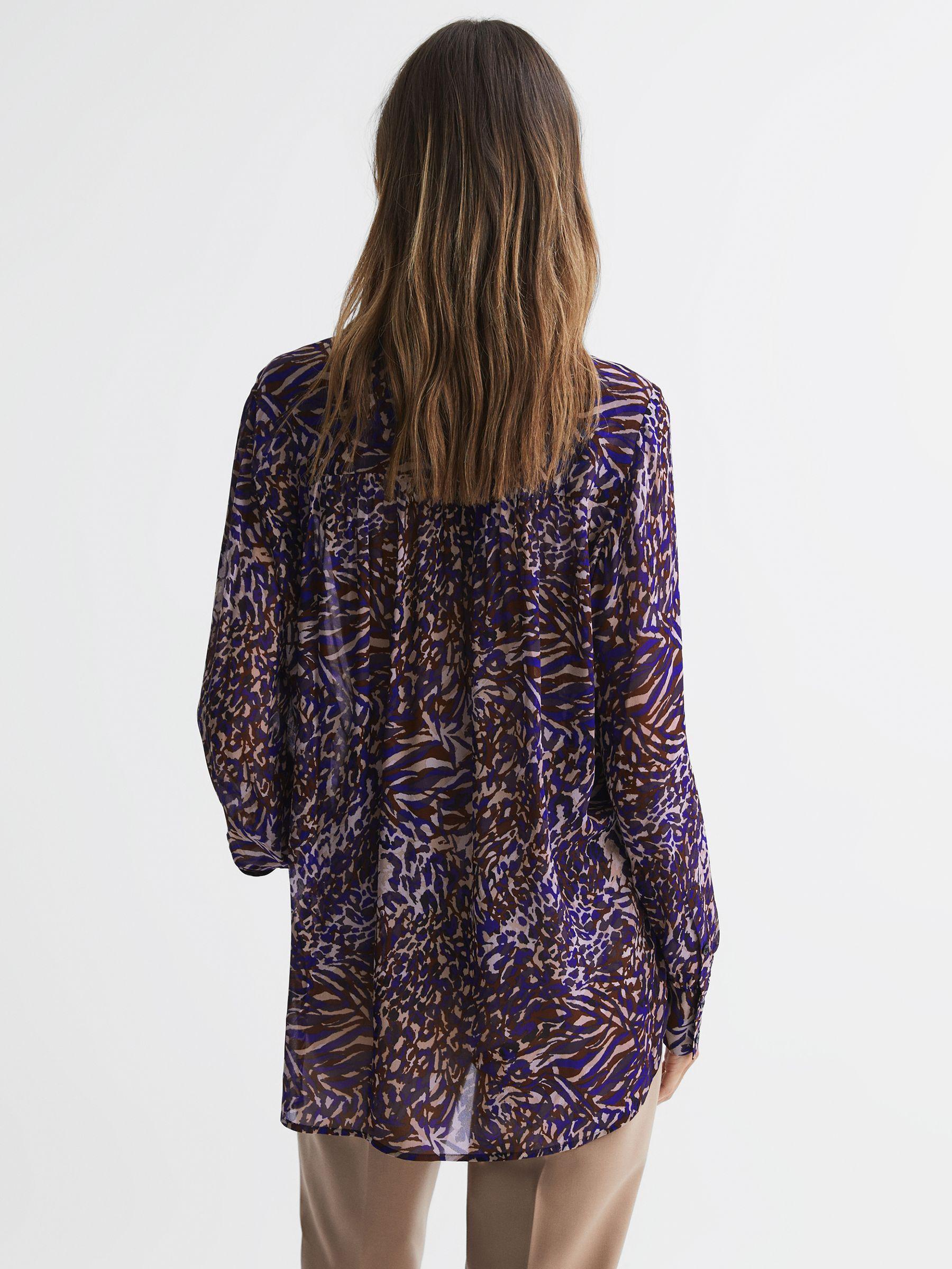 Animal Print Necktie Blouse in Blue Product Image