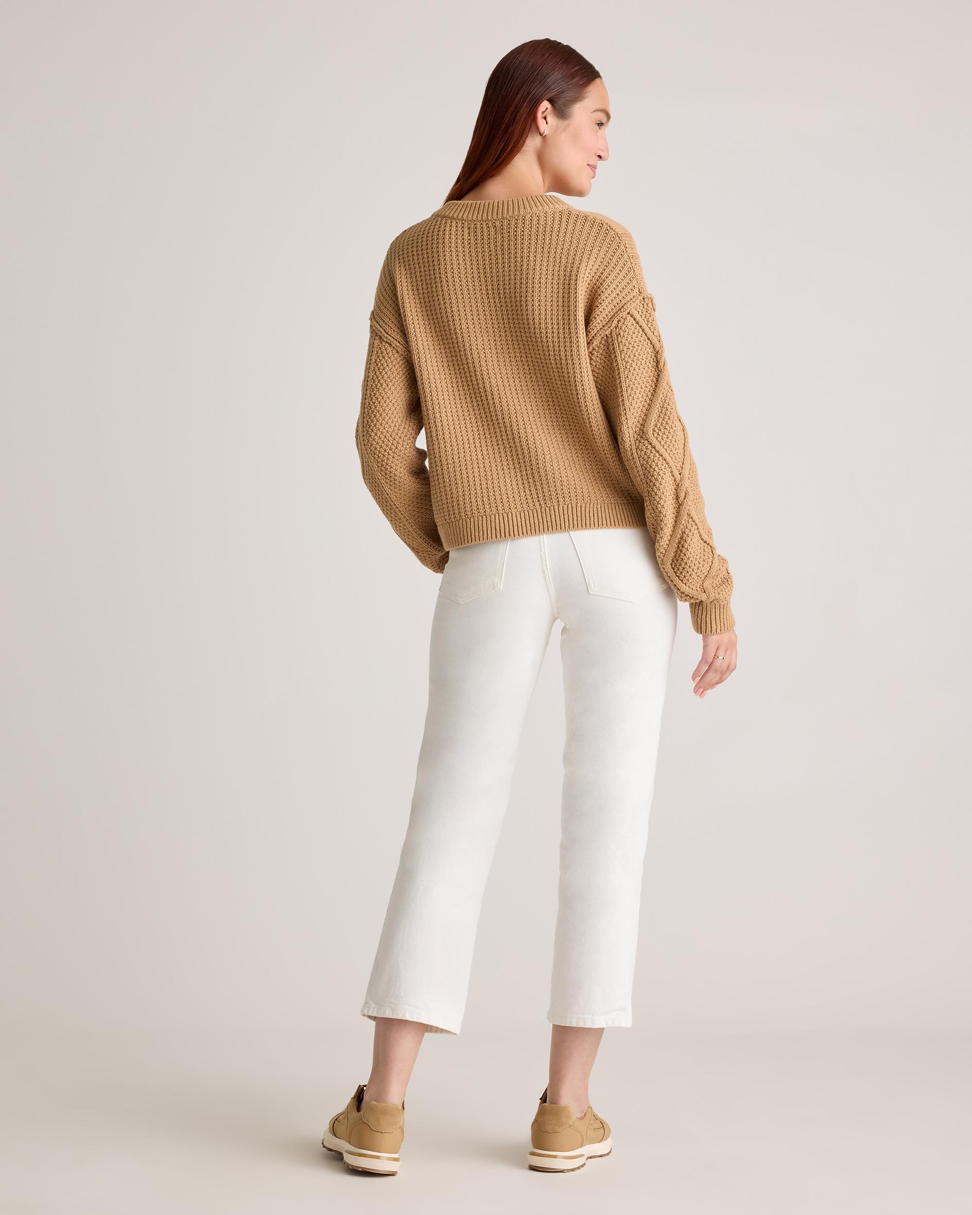 Quince | Women's Cropped Cable Crew Sweater Size XS, Organic Cotton Product Image
