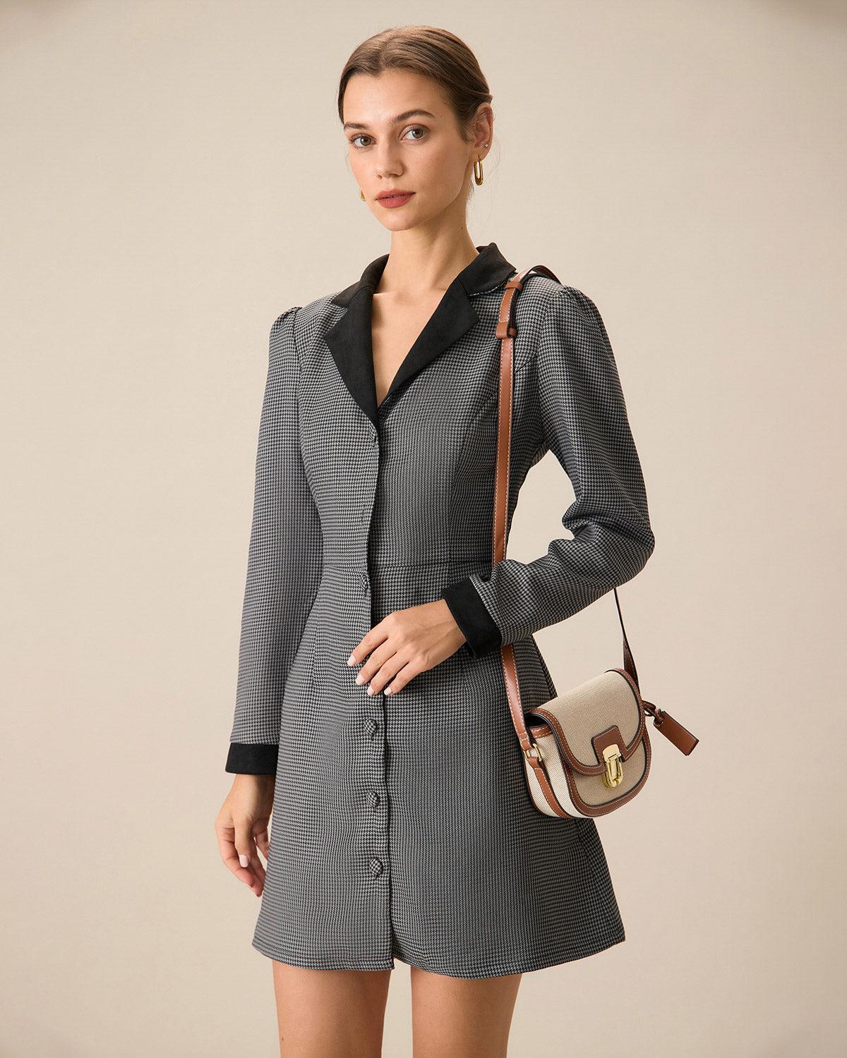 Women's Grey Plaid Contrasting Mini Dress Female Product Image