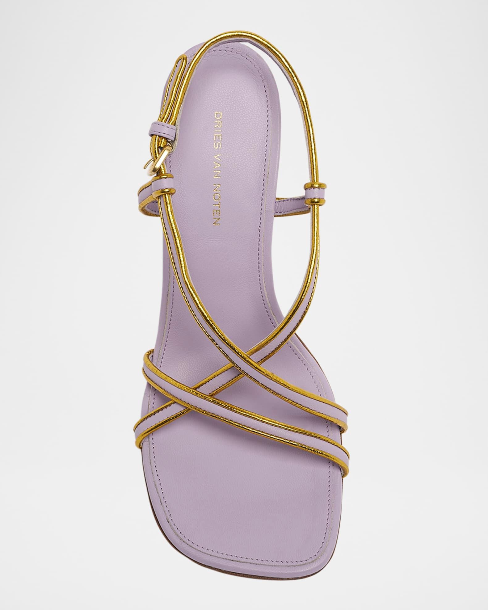 Strappy Curved-Heel Leather Sandals  Product Image