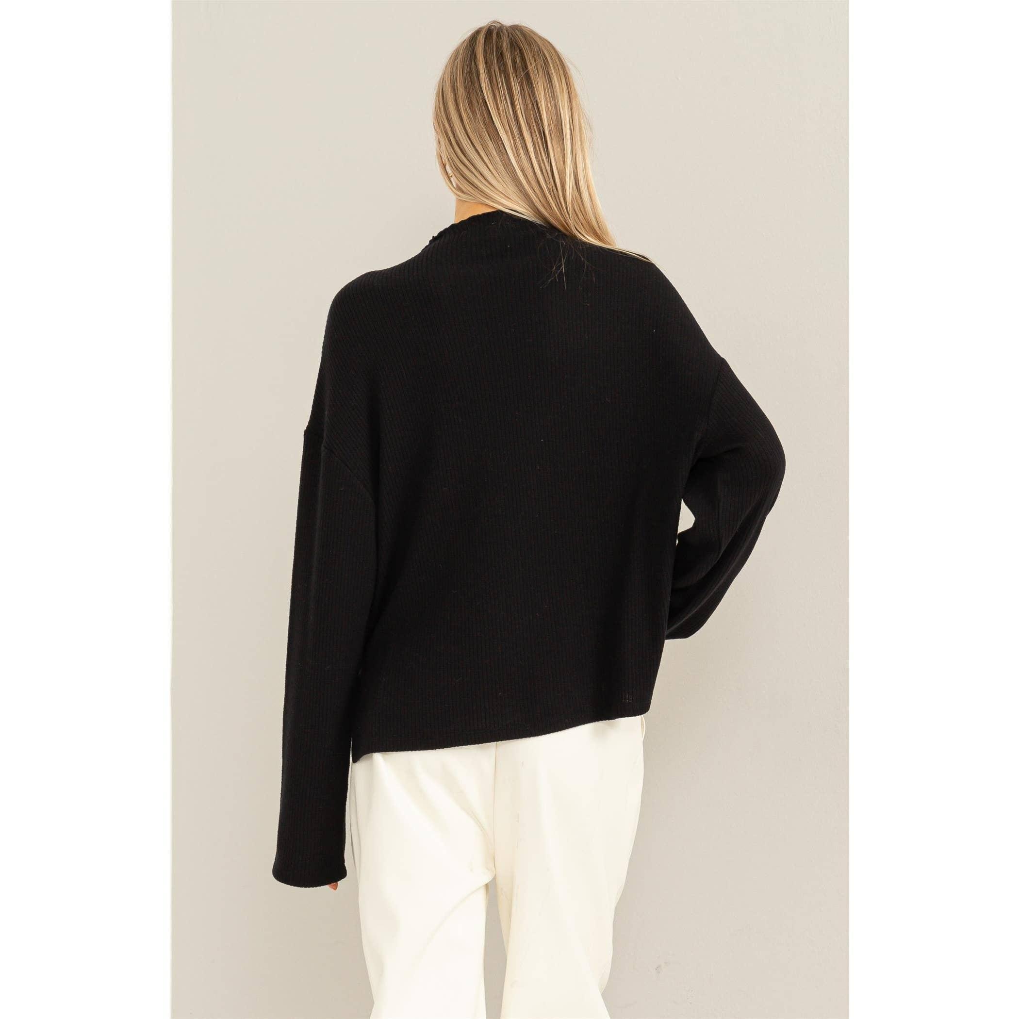 Black Oversized High Neck Top With Side Slit Product Image