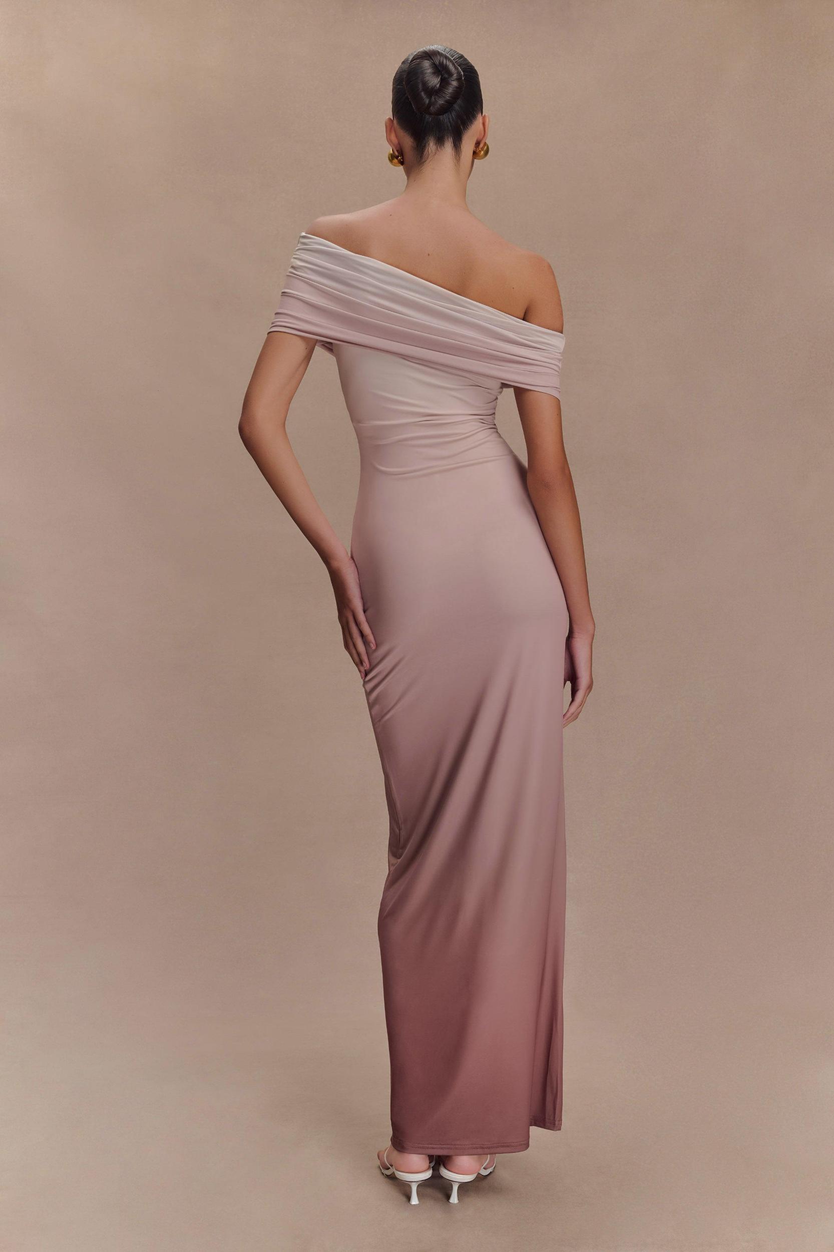 Cassandra Off Shoulder Slinky Maxi Dress - Neutral Ombre Product Image