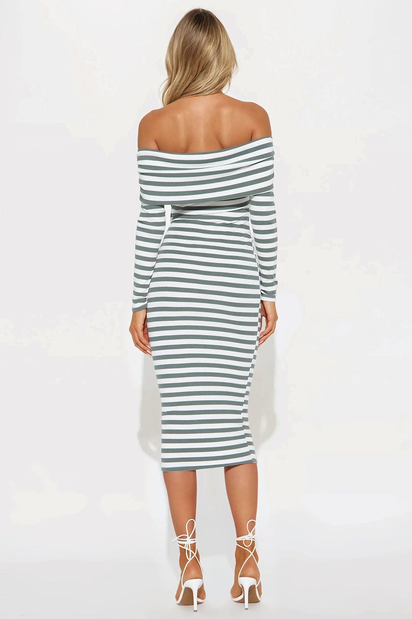 True Masterpiece Striped Midi Dress - Green/combo Product Image