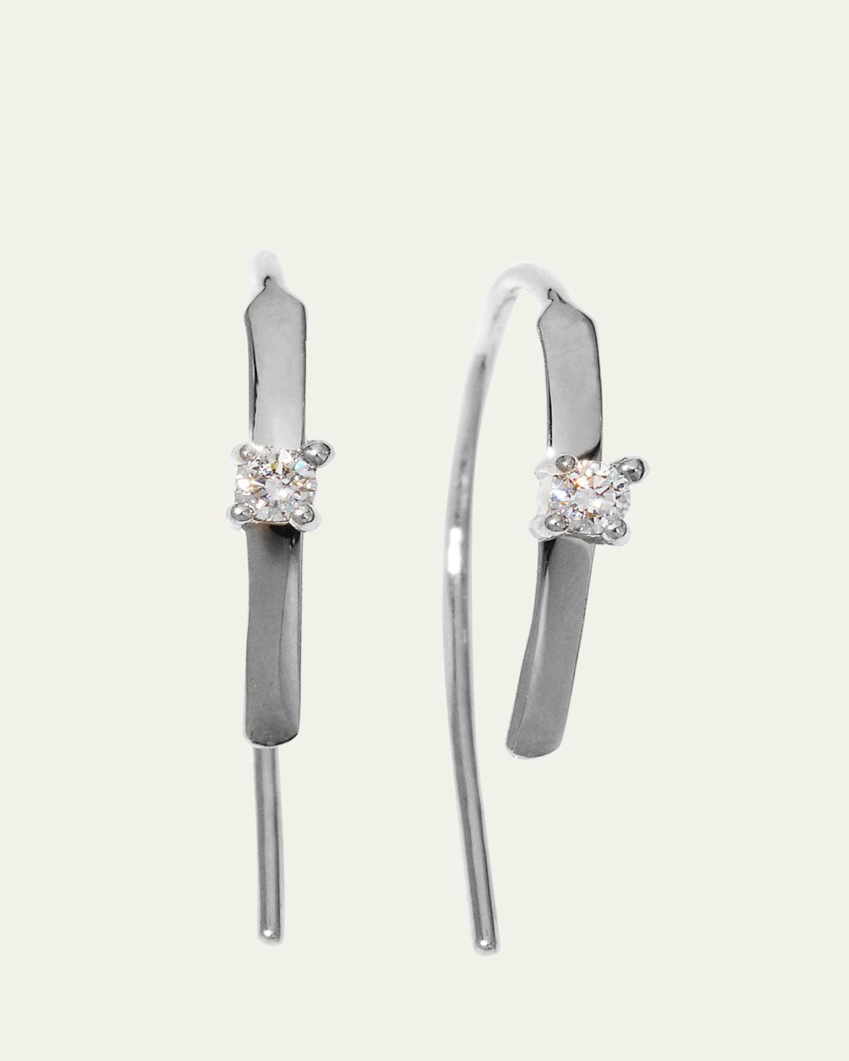 Mini Flat Hooked on Hoop Earrings with Diamonds, 15mm Product Image
