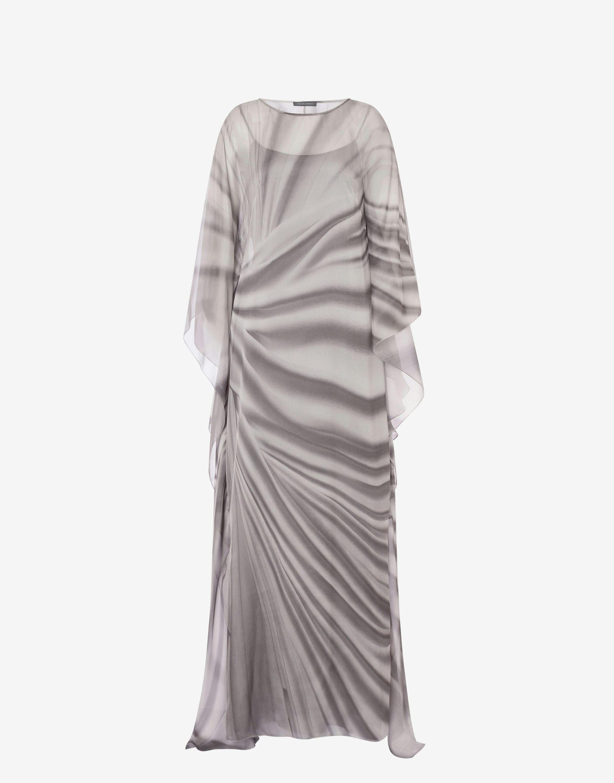 Long chiffon dress with drapery print. Product Image