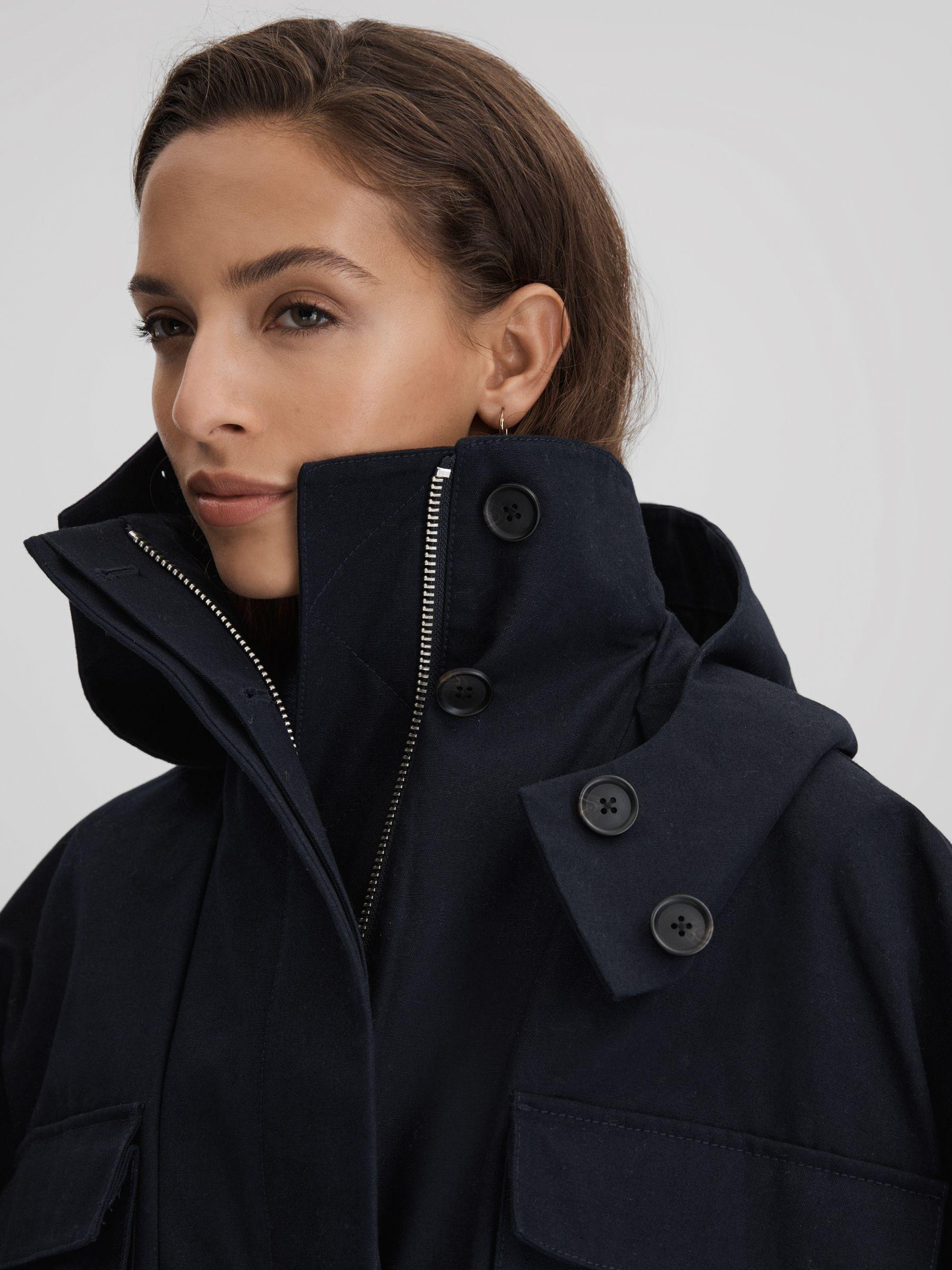 Cotton Parka Coat in Navy Product Image