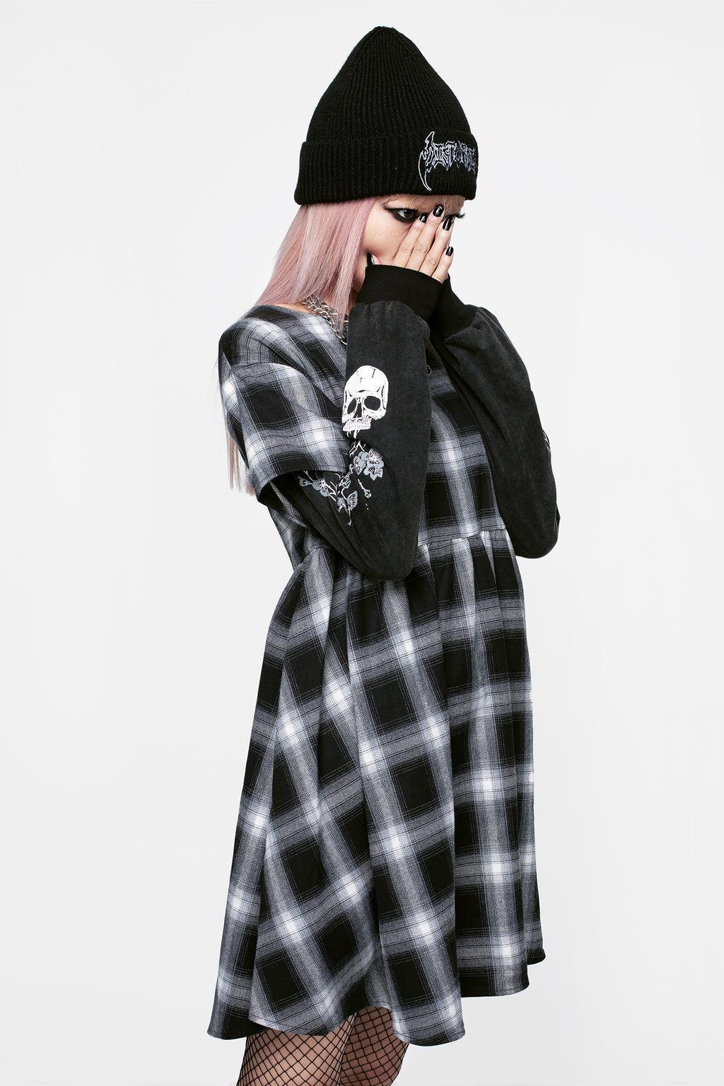 Hypnos Layered Sleeve Check Mini Smock Dress Product Image