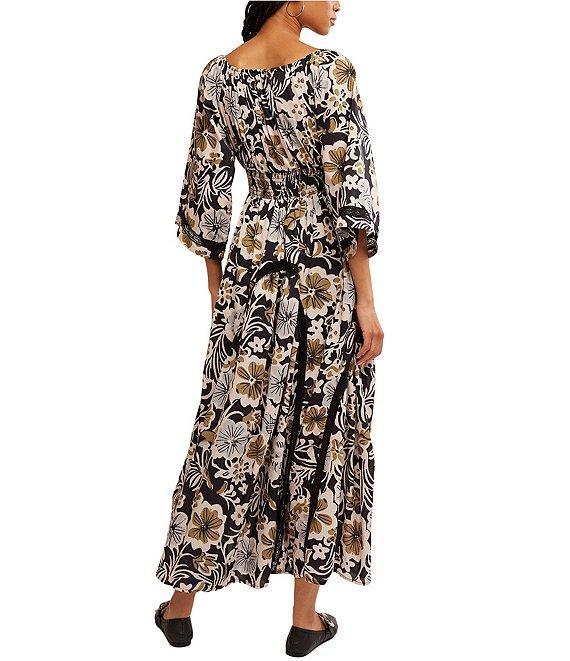 Free People Printed Dixie V Neck 3/4 Sleeve Maxi Dress Product Image