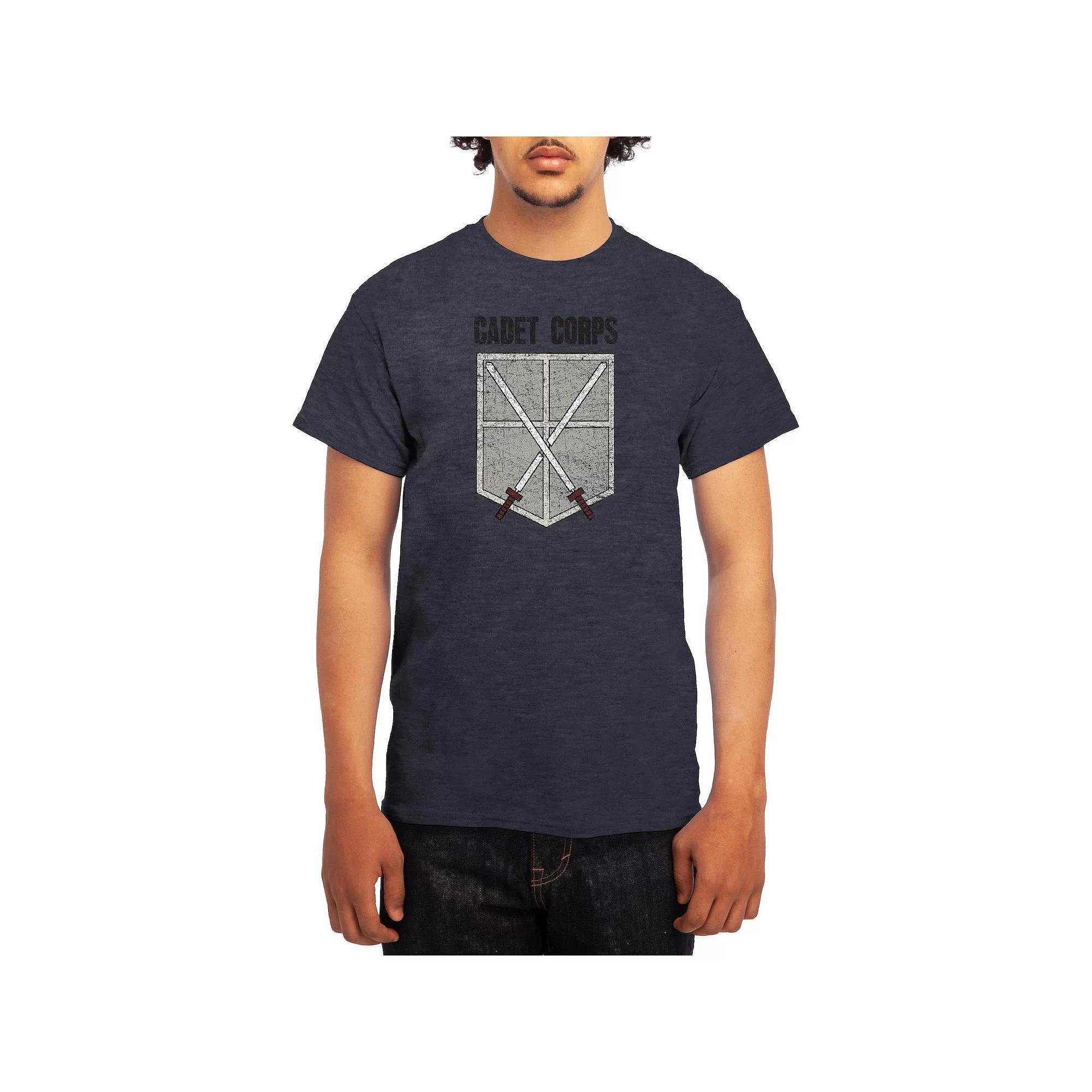 Men's Attack on Titan Distressed Cadet Corp Emblem Tee, Boy's, Size: XXL, Grey Red Product Image