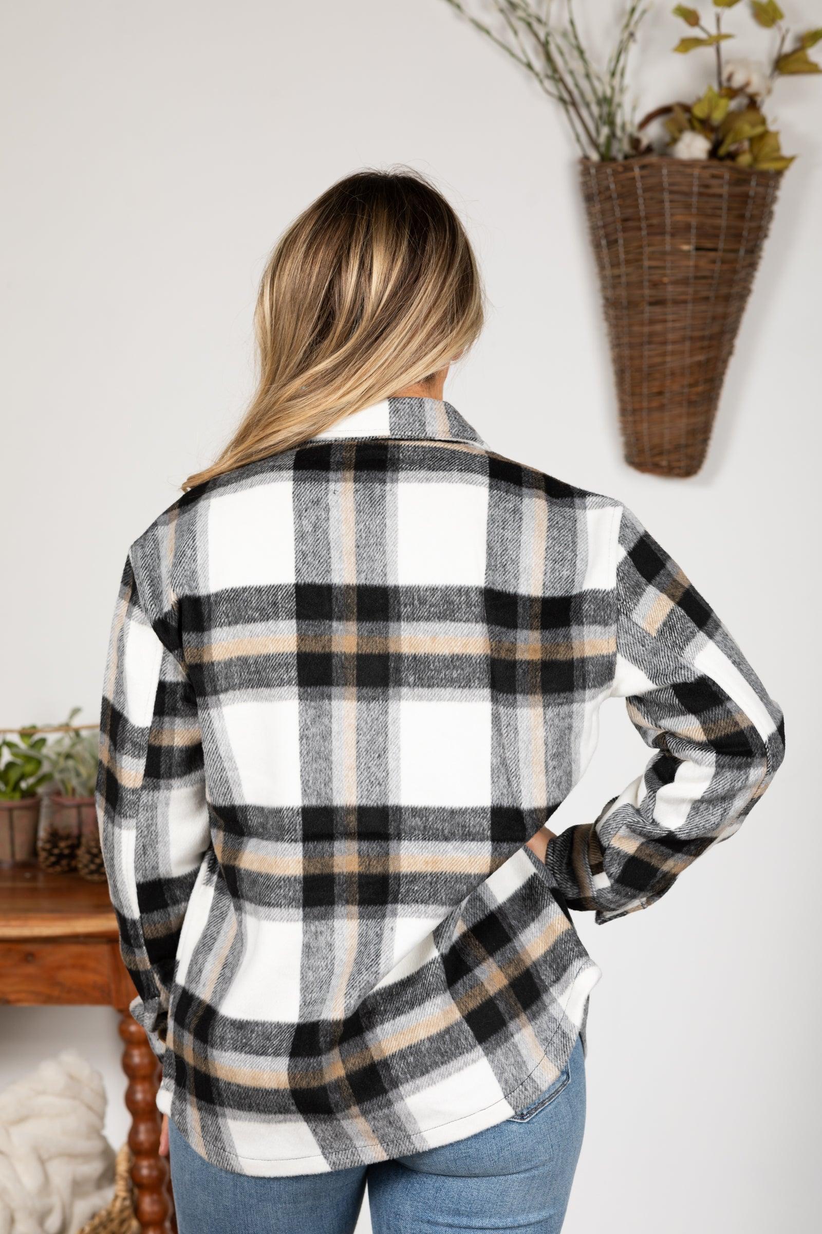 Plaid Button Up Shacket With Side Pockets Product Image
