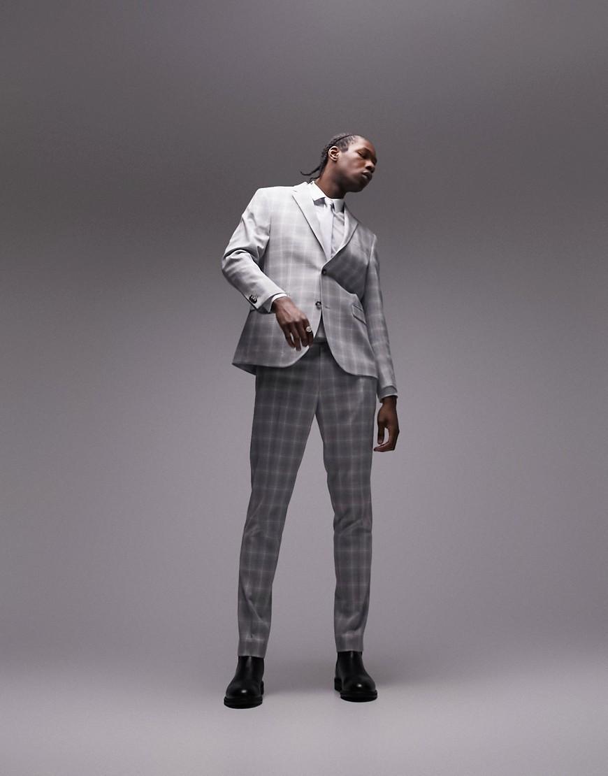 Topman slim fabric interest checked suit jacket in gray Product Image