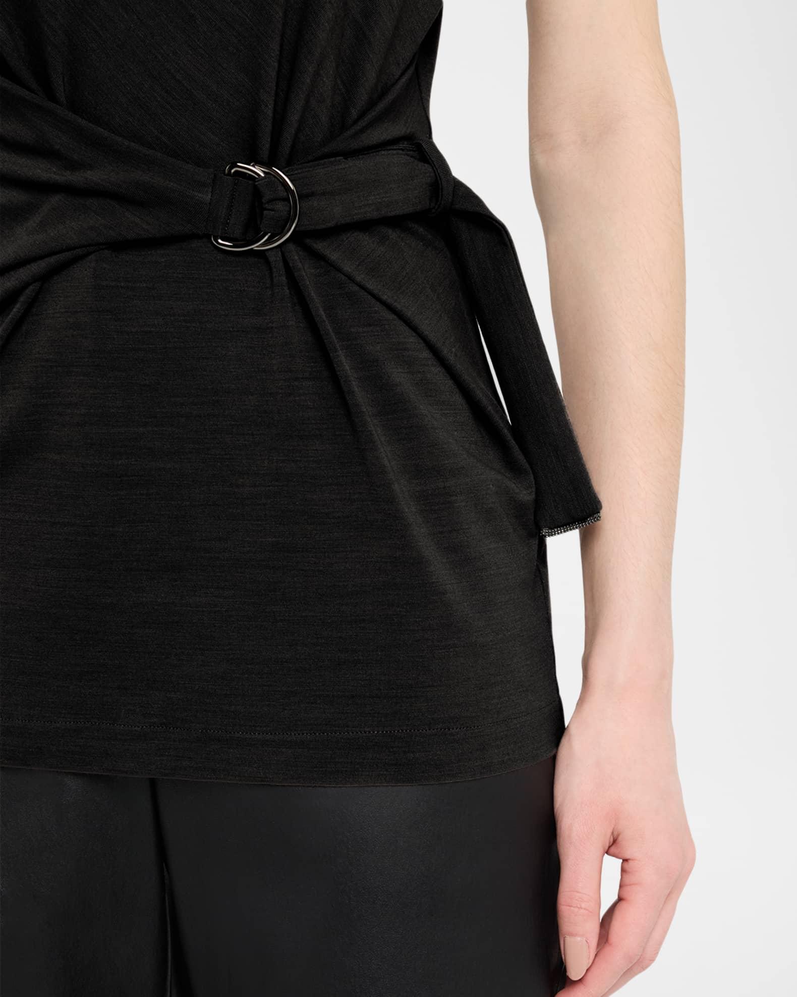 Mock-Neck Buckle Draped Jersey Top Product Image