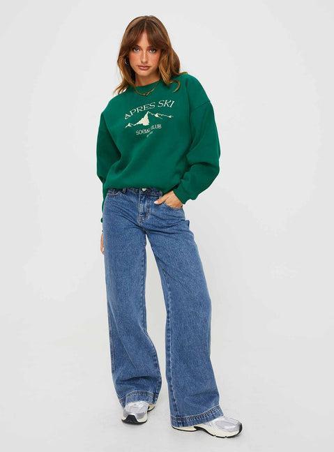 Apres Ski Crew Neck Sweatshirt Green / Cream Product Image