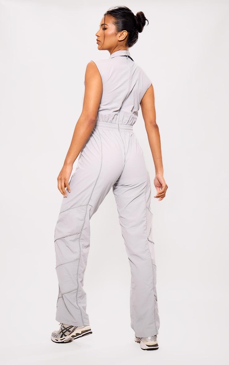 Grey Seam Detail Elasticated Zip Up Jumpsuit Product Image