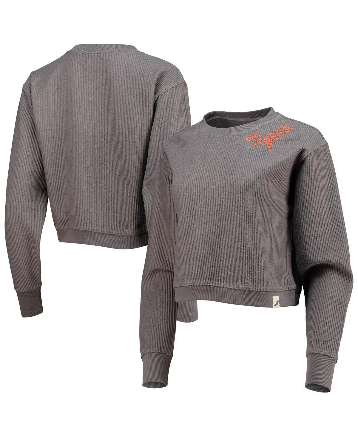 Women's League Collegiate Wear Charcoal Clemson Tigers Corded Timber Cropped Pullover Sweatshirt, Size: XL Product Image