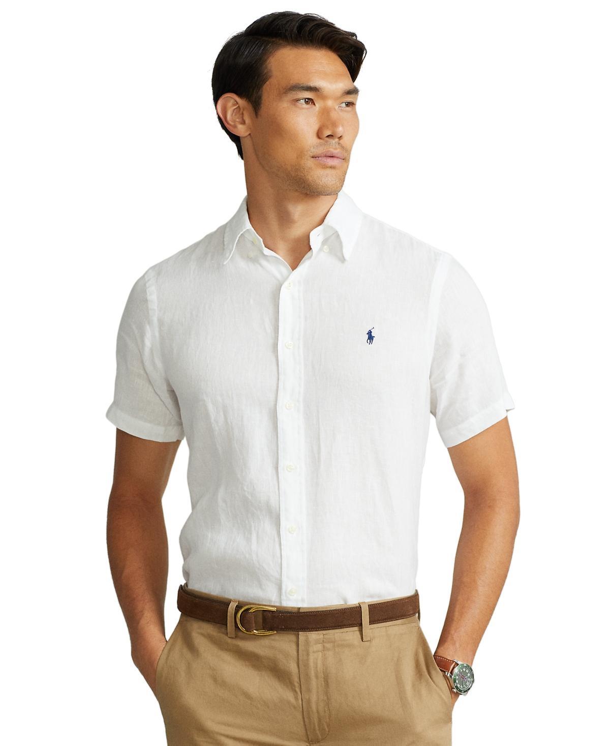 POLO RALPH LAUREN Men's Short-sleeve Linen Button-up In Navy Product Image