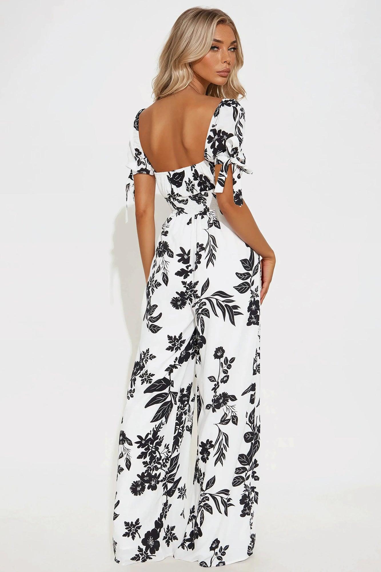 Violetta Floral Jumpsuit - White/Black Product Image