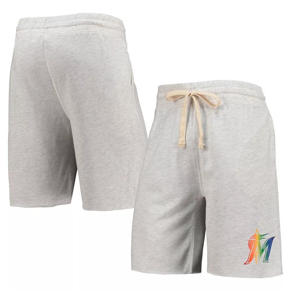 Men's Concepts Sport Oatmeal Miami Marlins Mainstream Logo Terry Tri-Blend Shorts, Size: 3XL, Team Product Image