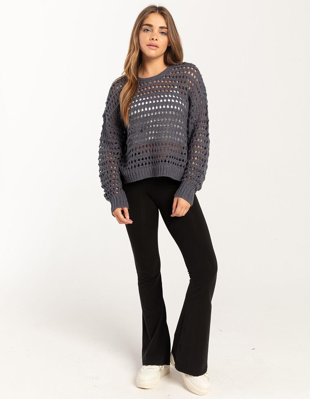 FULL TILT Essentials Open Knit Womens Pullover Sweater - SLATE Product Image